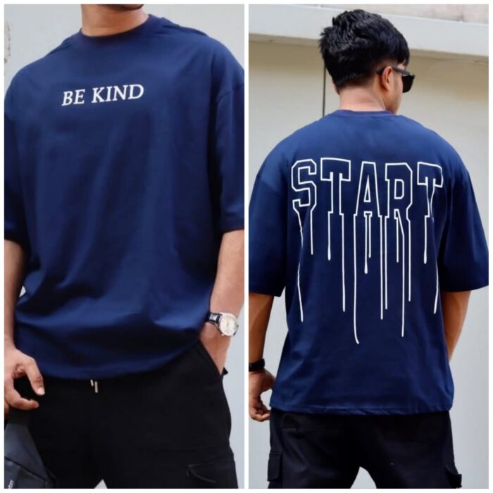 Oversize T-shirt Men Dropped Shoulder -Navy Blue| OversizeBazar - Image 1