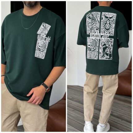 Oversize T-shirt Men Dropped Shoulder -Bottol Green | OversizeBazar
