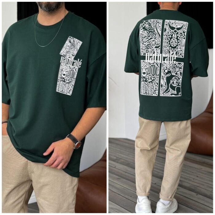 Oversize T-shirt Men Dropped Shoulder -Bottol Green | OversizeBazar - Image 1
