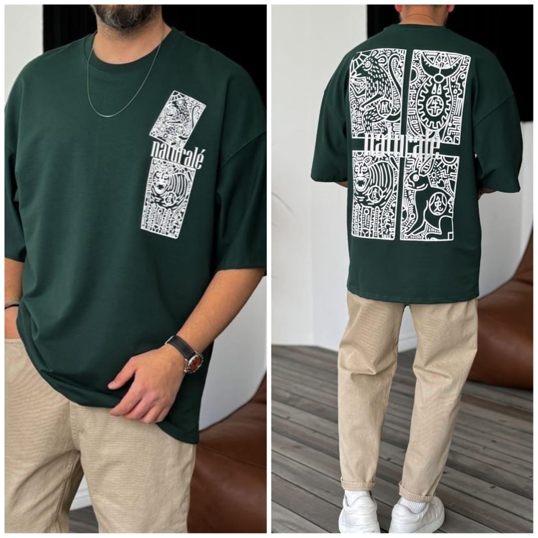 n 2 Oversize T-shirt Men Dropped Shoulder -Bottol Green | OversizeBazar - Image 1