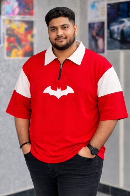 Oversize Polo Shirt  Dropped Shoulder -RED| OversizeBazar