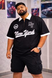 Oversize Polo Shirt  Dropped Shoulder - Black | OversizeBazar