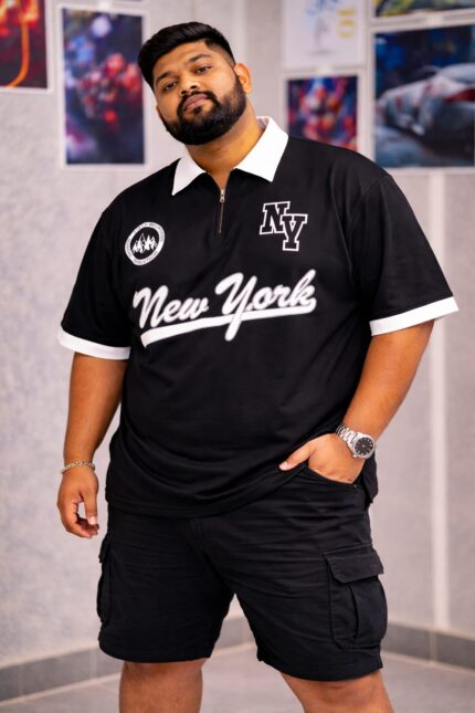 Oversize Polo Shirt  Dropped Shoulder - Black | OversizeBazar