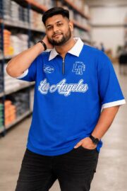 Oversize Polo Shirt  Dropped Shoulder -ROYAL BLUE | OversizeBazar - Image 3