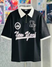 Oversize Polo Shirt  Dropped Shoulder - Black | OversizeBazar - Image 4