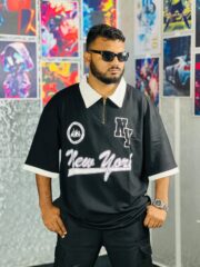 Oversize Polo Shirt  Dropped Shoulder - Black | OversizeBazar - Image 2