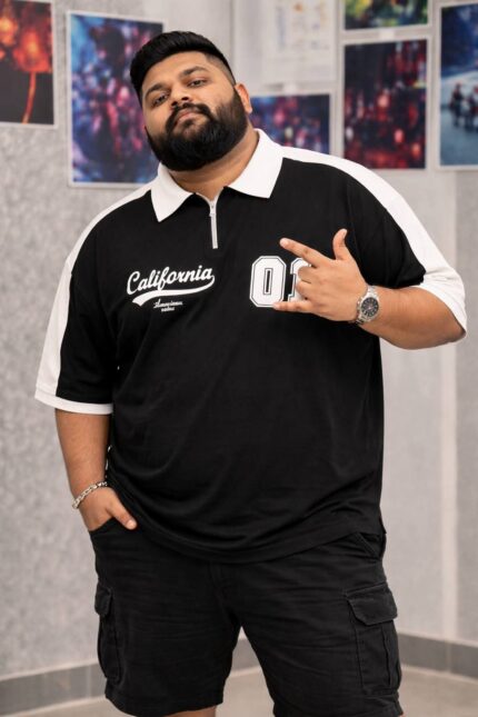 Oversize Polo Shirt  Dropped Shoulder - Black | OversizeBazar